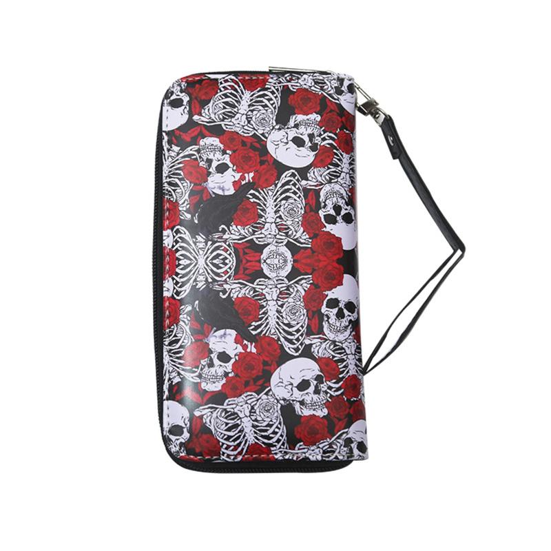 Men's Skull Snake Skeleton Hand Long Wallet Vintage Leather Zipper Coin
