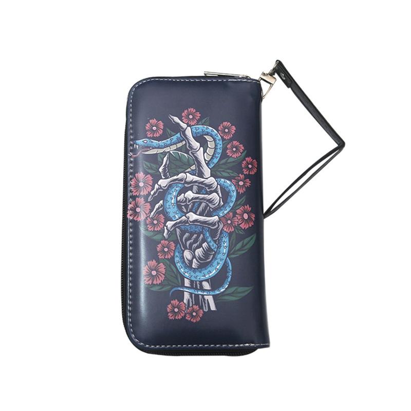 Men's Skull Snake Skeleton Hand Long Wallet Vintage Leather Zipper Coin