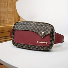 Vintage Geometric Print Chest Bag Retro PVC Sling Bag