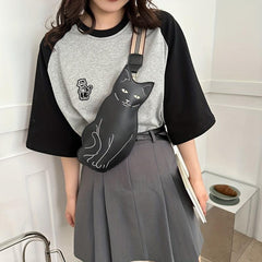 Cat Shaped Chest Bag Cartoon Anime Sling Bag Faux Leather Crossbody Bag