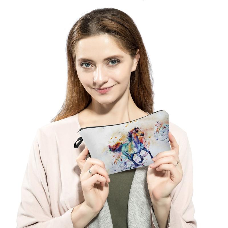 Horse Print Makeup Pouch Zipper Cosmetic Bag
