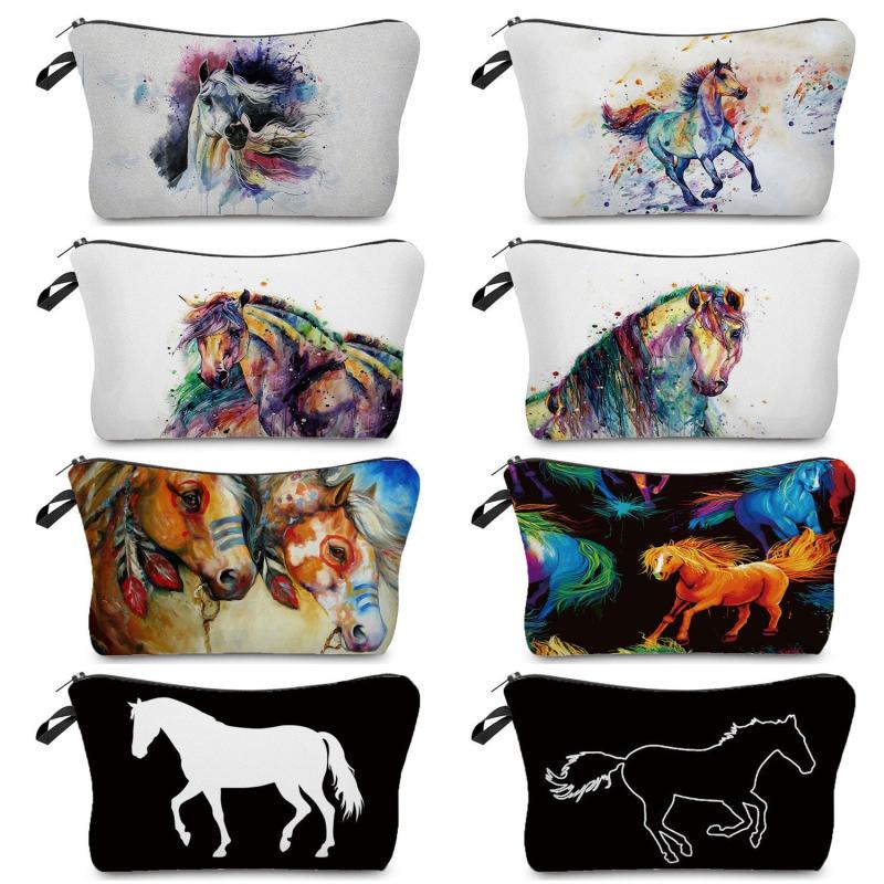 Horse Print Makeup Pouch Zipper Cosmetic Bag