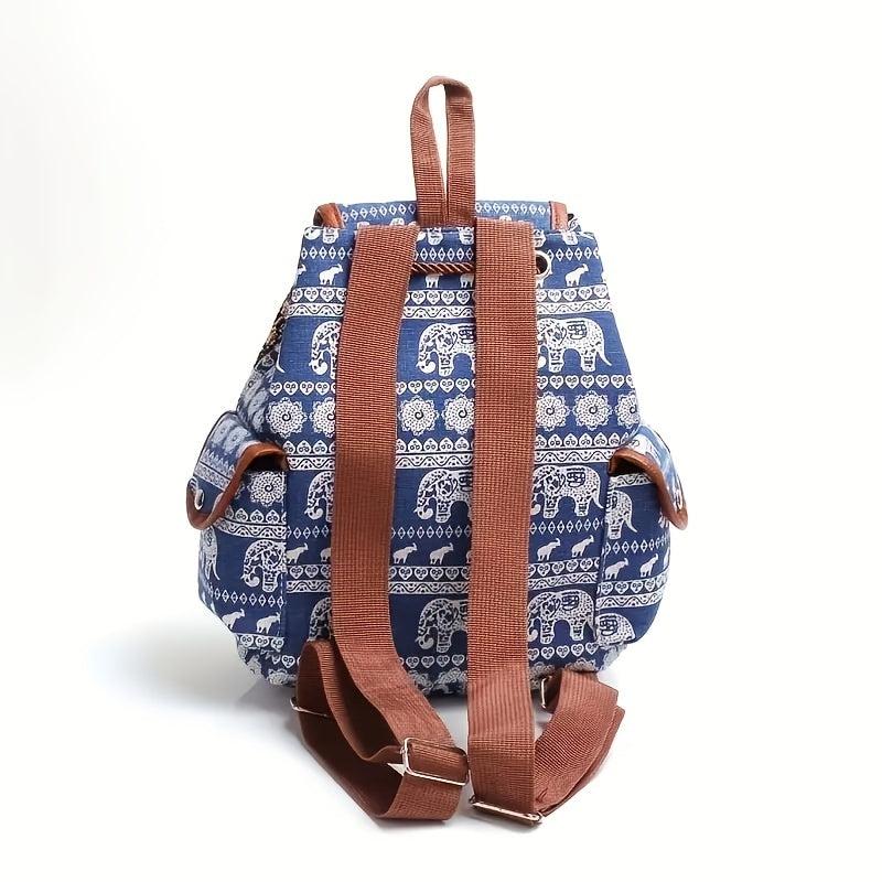 Ethnic Embroidery Jacquard Canvas Women's Backpack Large Capacity Drawstring Bag
