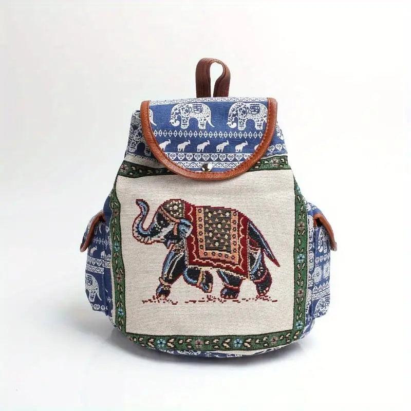 Ethnic Embroidery Jacquard Canvas Women's Backpack Large Capacity Drawstring Bag