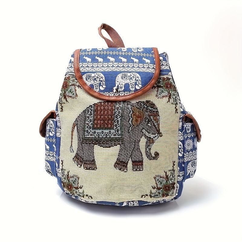 Ethnic Embroidery Jacquard Canvas Women's Backpack Large Capacity Drawstring Bag