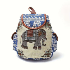 Ethnic Embroidery Jacquard Canvas Women's Backpack Large Capacity Drawstring Bag
