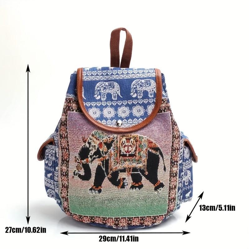 Ethnic Embroidery Jacquard Canvas Women's Backpack Large Capacity Drawstring Bag