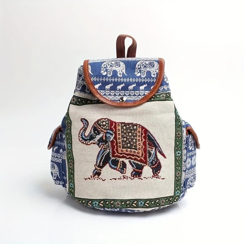 Ethnic Embroidery Jacquard Canvas Women's Backpack Large Capacity Drawstring Bag