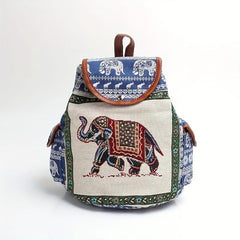 Ethnic Embroidery Jacquard Canvas Women's Backpack Large Capacity Drawstring Bag