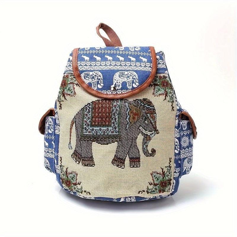 Ethnic Embroidery Jacquard Canvas Women's Backpack Large Capacity Drawstring Bag
