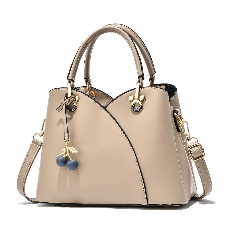 Solid Shoulder Bag with Cherry Pendant