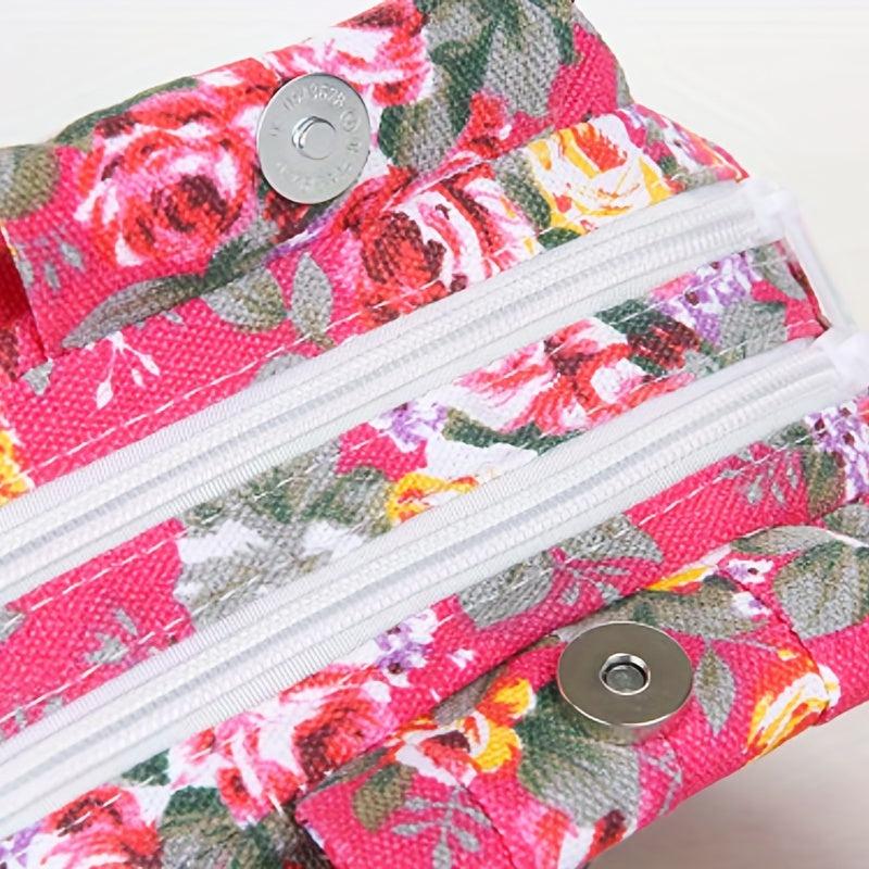 Floral Pattern Canvas Handbag Round Coin Purse Portable Mother Grocery Bag