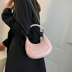 Embossed Hobo Chain Crossbody Bag Women's PU Leather Handbag