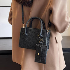 Mini Square Crossbody Bag With Clutch Purse PU Leather Shoulder Bag