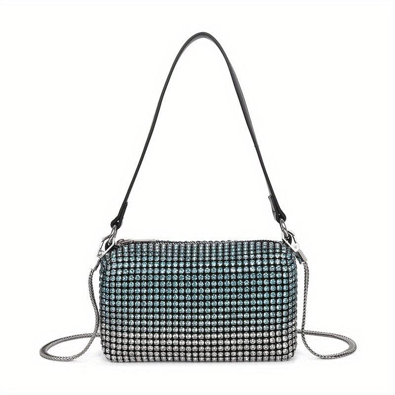 Rhinestone Decor Square Bag Zipper Chain Underarm Bag