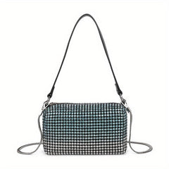 Rhinestone Decor Square Bag Zipper Chain Underarm Bag