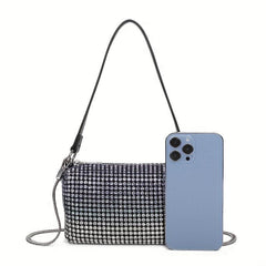 Rhinestone Decor Square Bag Zipper Chain Underarm Bag
