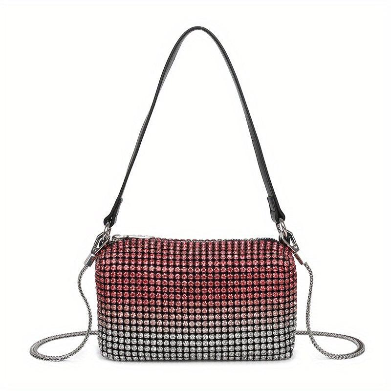 Rhinestone Decor Square Bag Zipper Chain Underarm Bag