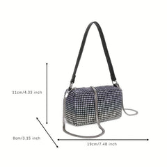 Rhinestone Decor Square Bag Zipper Chain Underarm Bag