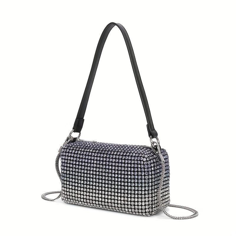 Rhinestone Decor Square Bag Zipper Chain Underarm Bag