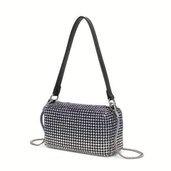 Rhinestone Decor Square Bag Zipper Chain Underarm Bag