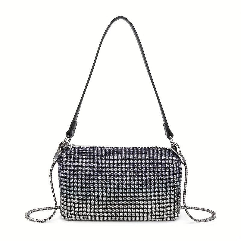 Rhinestone Decor Square Bag Zipper Chain Underarm Bag