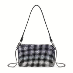 Rhinestone Decor Square Bag Zipper Chain Underarm Bag