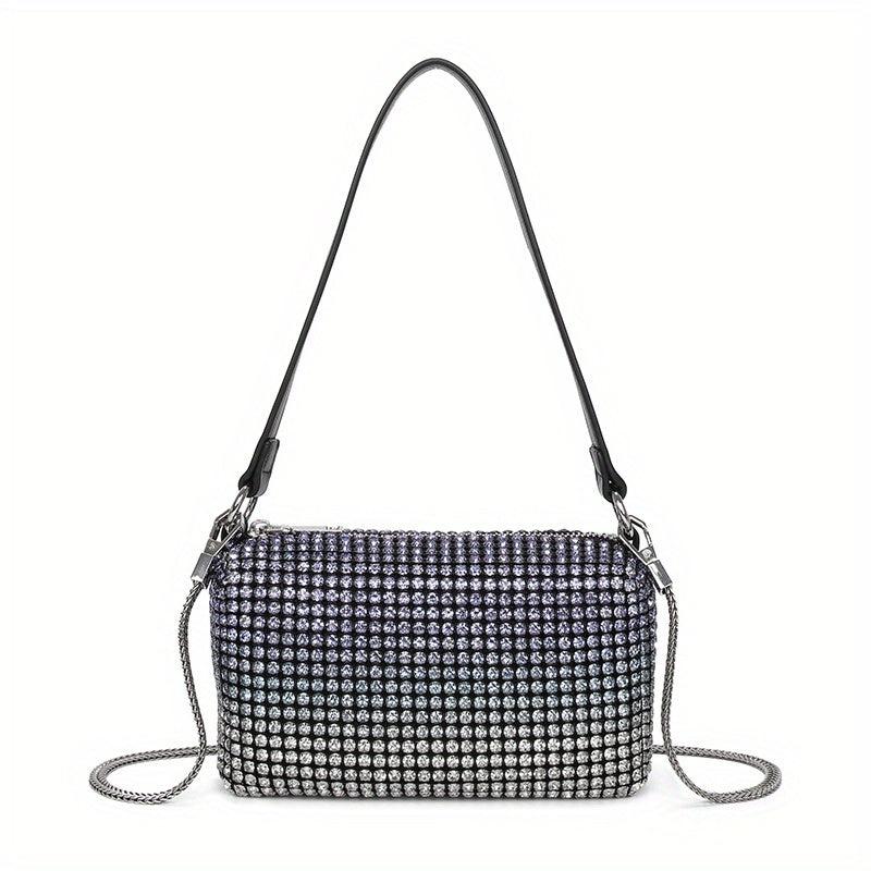 Rhinestone Decor Square Bag Zipper Chain Underarm Bag