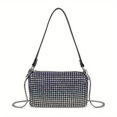 Rhinestone Decor Square Bag Zipper Chain Underarm Bag