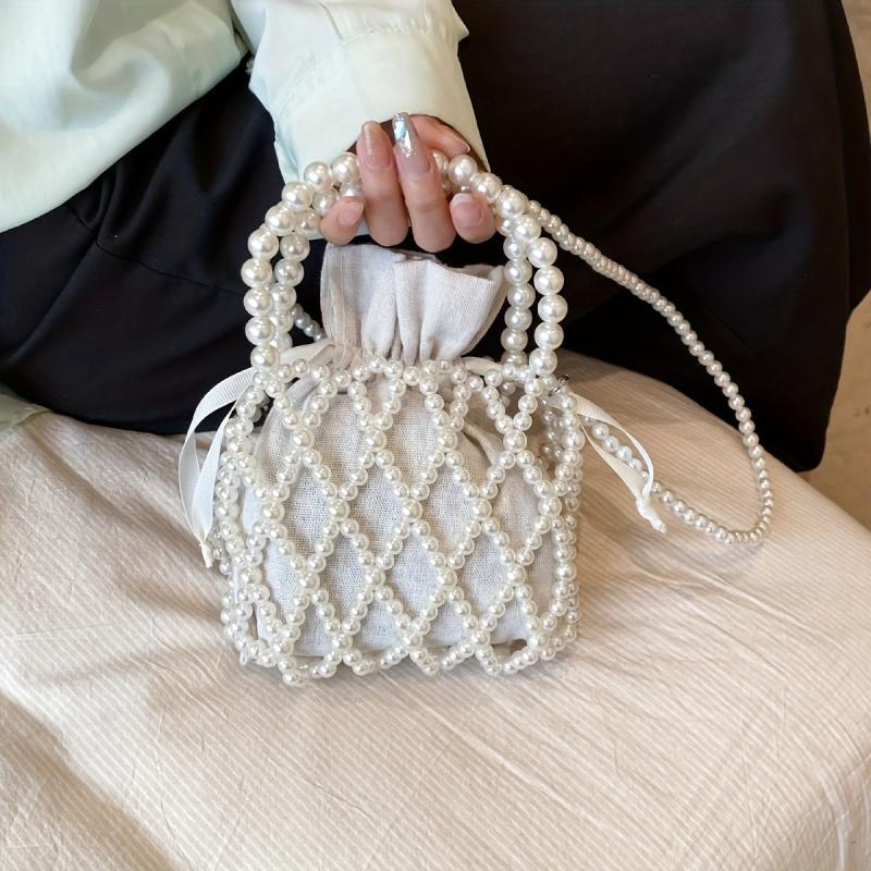 Straw Decor Drawstring Satchel Bag, Niche Handbag