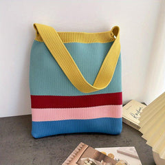 Striped Print Handbag Large Capacity Shoulder Bag