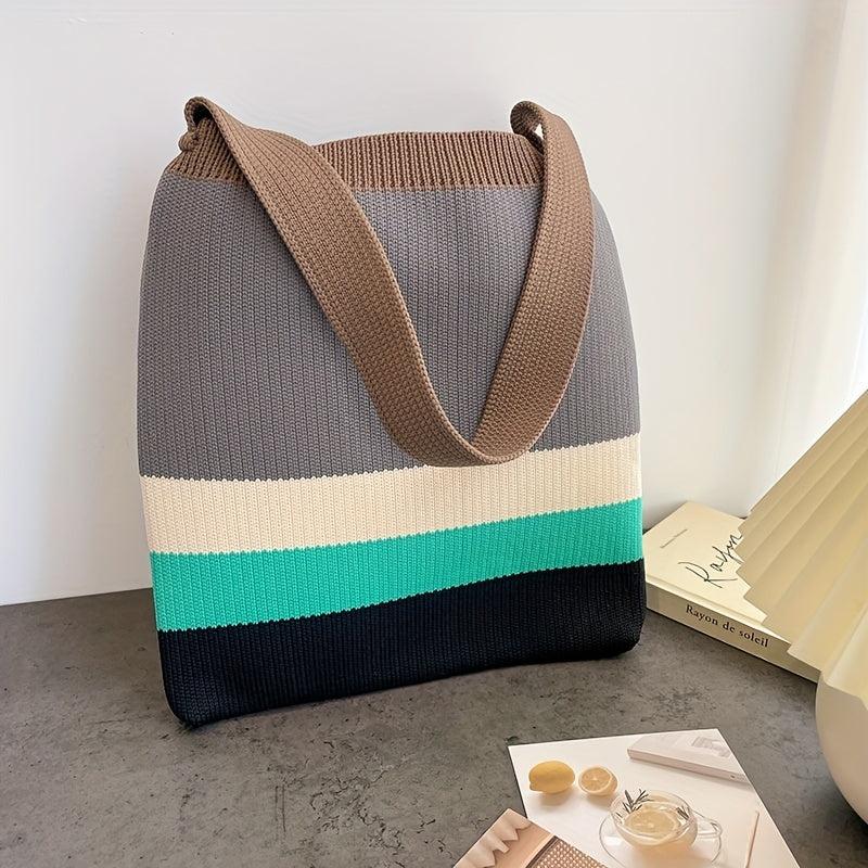Striped Print Handbag Large Capacity Shoulder Bag