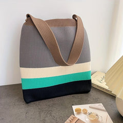 Striped Print Handbag Large Capacity Shoulder Bag
