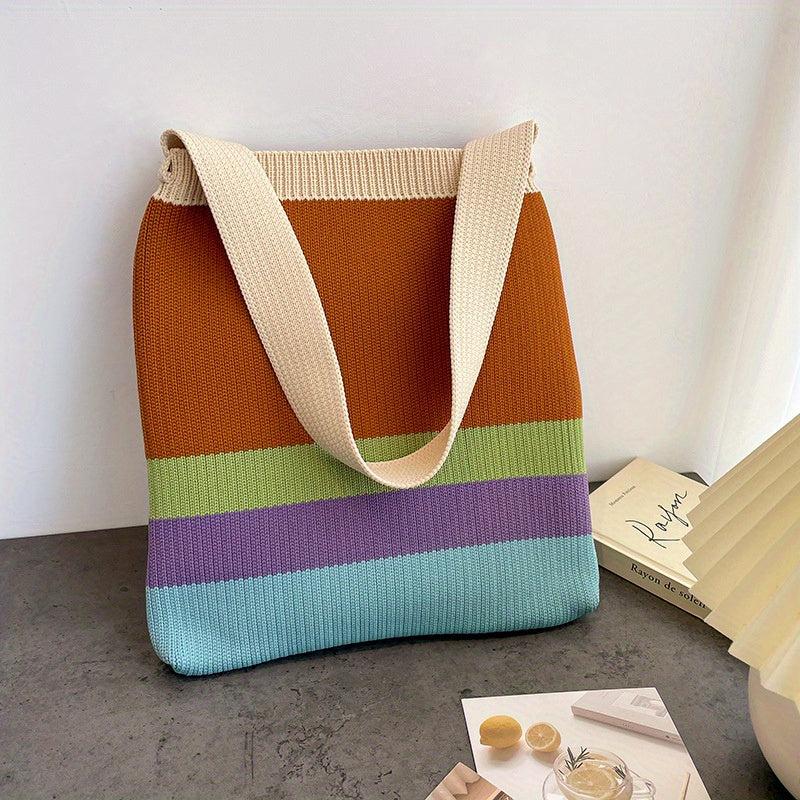 Striped Print Handbag Large Capacity Shoulder Bag