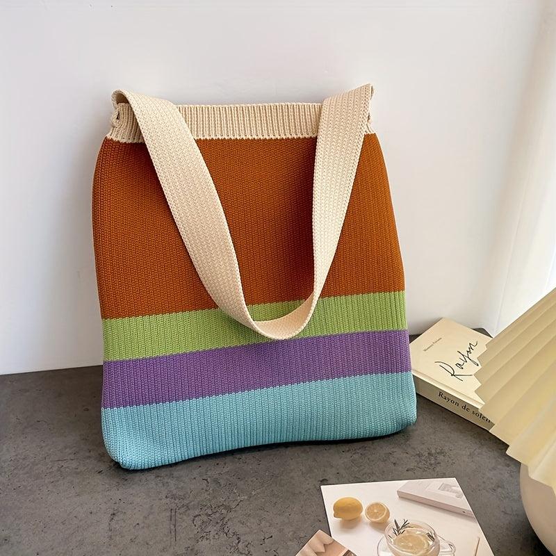 Striped Print Handbag Large Capacity Shoulder Bag