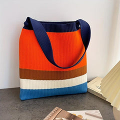 Striped Print Handbag Large Capacity Shoulder Bag