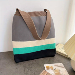 Striped Print Handbag Large Capacity Shoulder Bag
