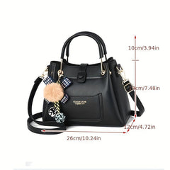 PU Leather Handbag Crossbody Bag With Plush Ball Satchel Purse