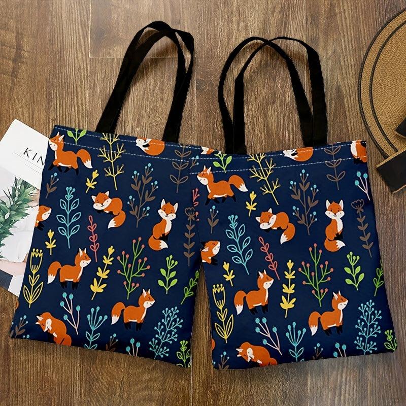 Fox Graphic Canvas Shoulder Bag for Work and Shopping