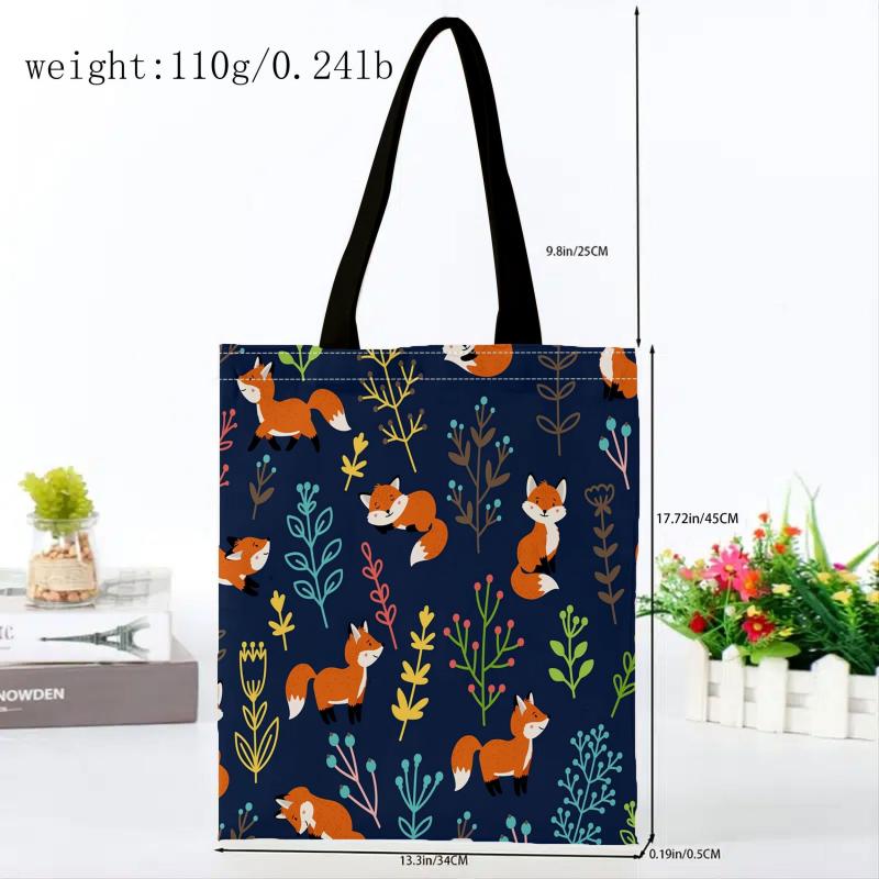 Fox Graphic Canvas Shoulder Bag for Work and Shopping