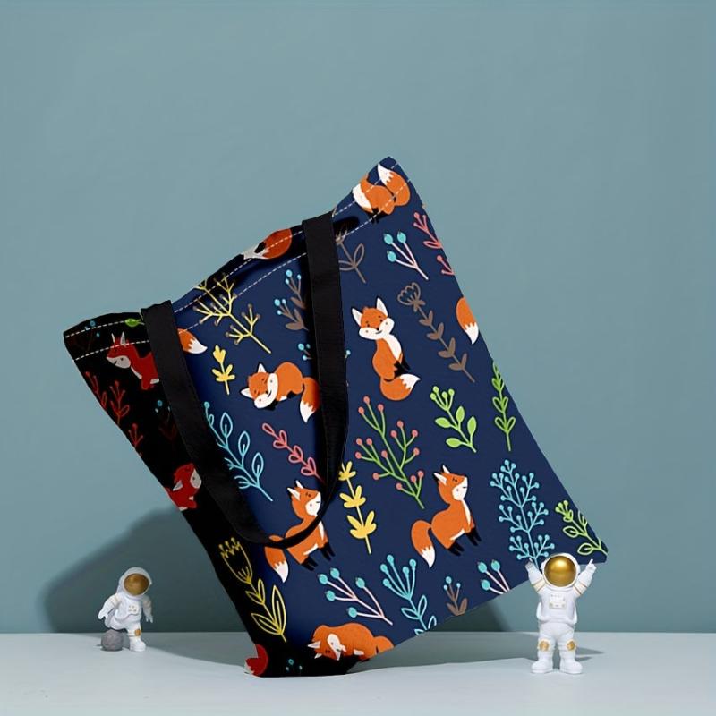 Fox Graphic Canvas Shoulder Bag for Work and Shopping