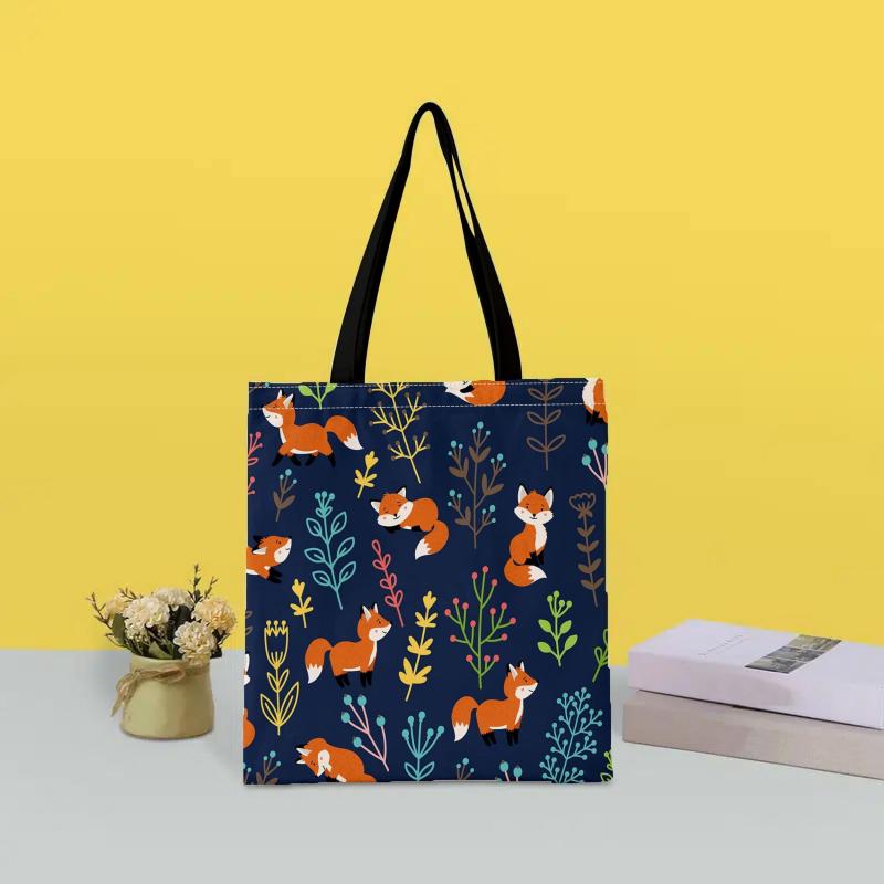 Fox Graphic Canvas Shoulder Bag for Work and Shopping
