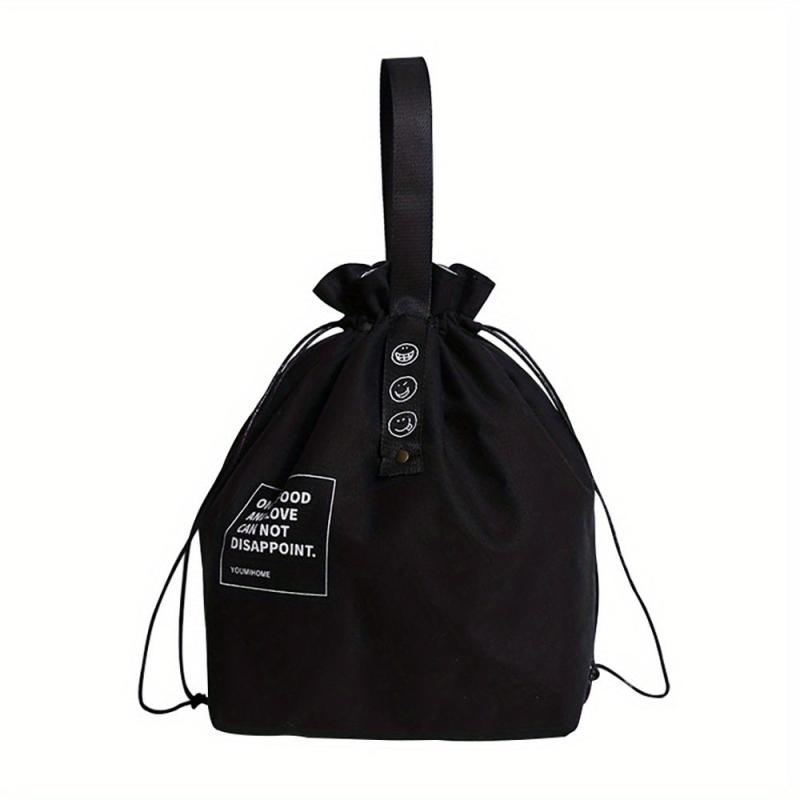 Canvas Lunch Box Bag Drawstring Bundle Pocket Travel Picnic Work School