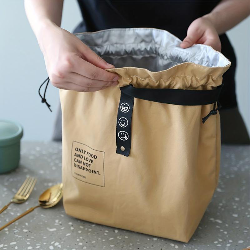 Canvas Lunch Box Bag Drawstring Bundle Pocket Travel Picnic Work School