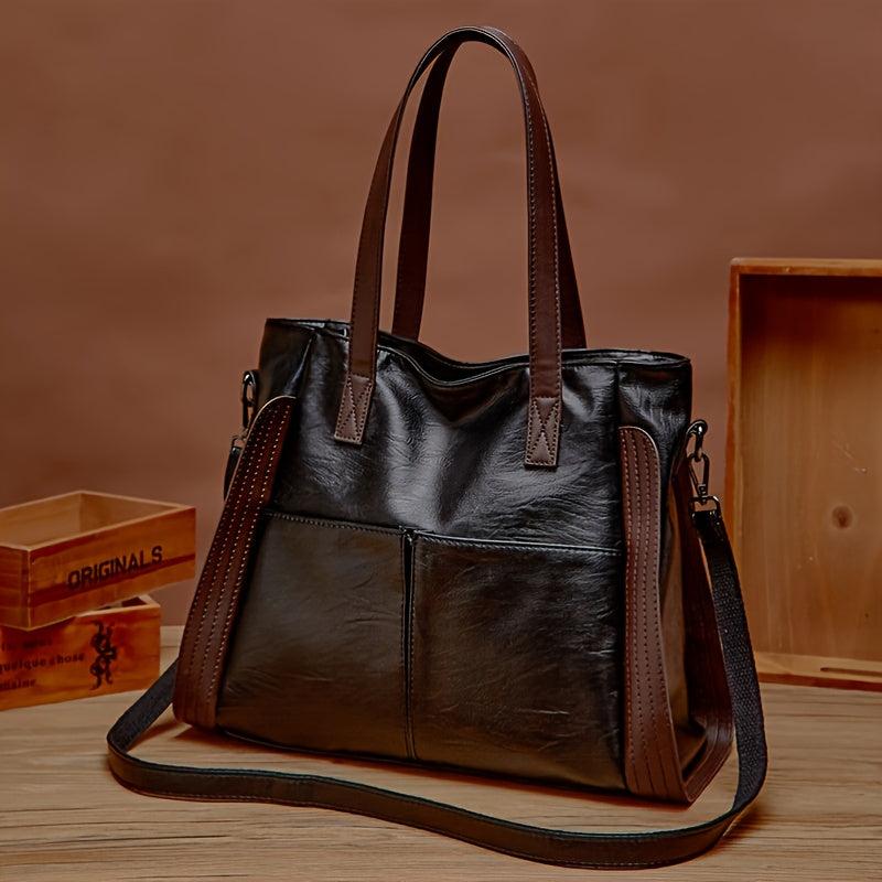 Large Capacity Faux Leather Tote Bag Shoulder Bag