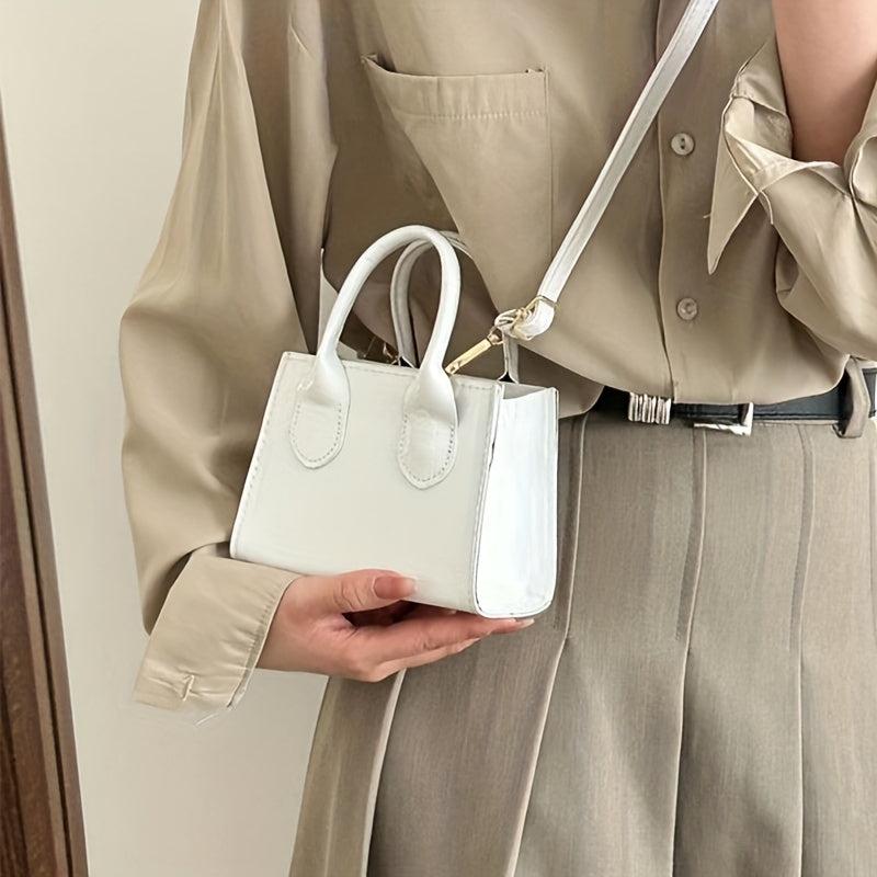 Portable Square Handbag Detachable Strap Zipper Shoulder Bag