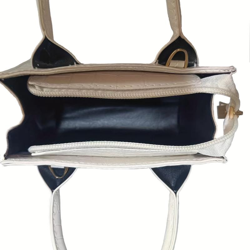 Portable Square Handbag Detachable Strap Zipper Shoulder Bag