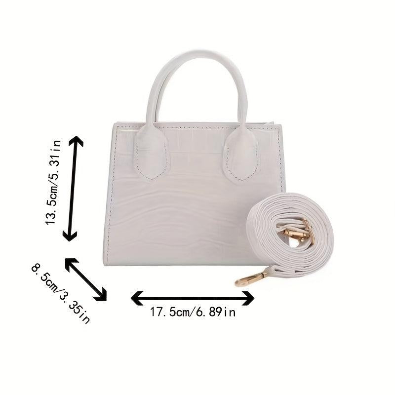 Portable Square Handbag Detachable Strap Zipper Shoulder Bag