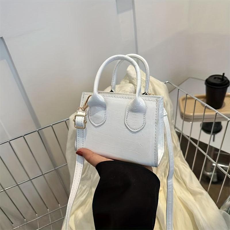 Portable Square Handbag Detachable Strap Zipper Shoulder Bag
