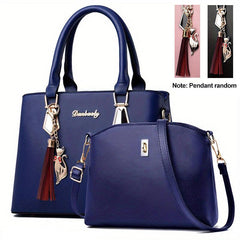 2Pcs Tassel Handbag Set Women's Crossbody Bag